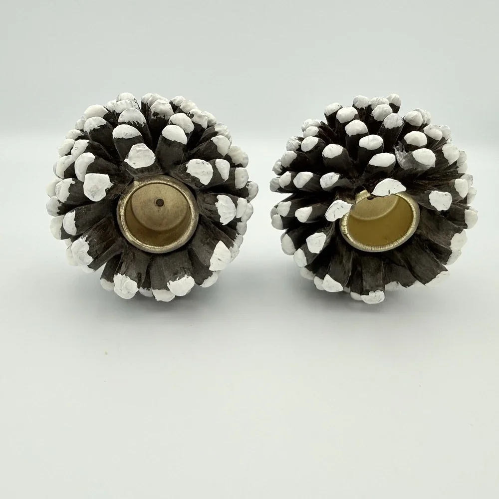 SET‎ of 2 Pine Cone Candlestick HOLDERS Christmas Holiday  Rustic Decor